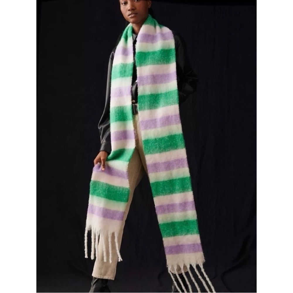 Anthropologie Maeve Cozy Fringe Scarf Green Purple